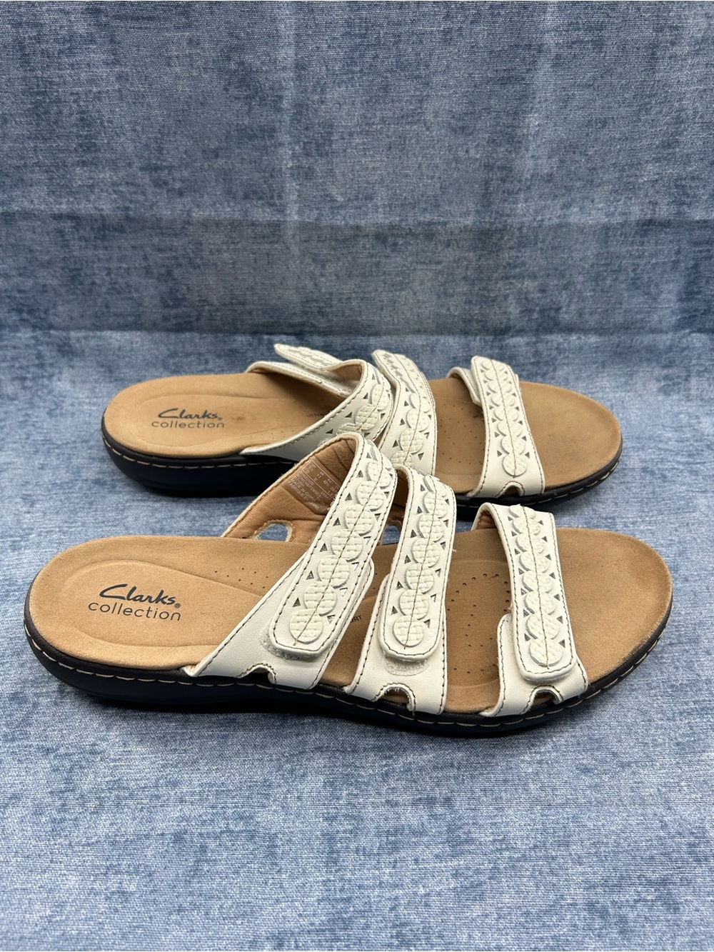 Clarks collection strappy sandals leather 11M white ultimate comfort adjustable